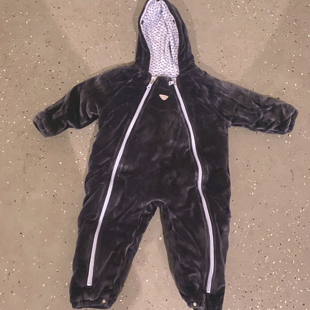 Armani baby snowsuit, gray velour. 12M